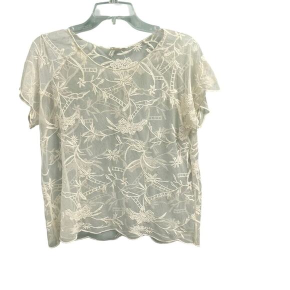 Mystree Size Medium Blouse Sheer Lace Crochet Boho Cottage Feminine - Picture 1 of 4